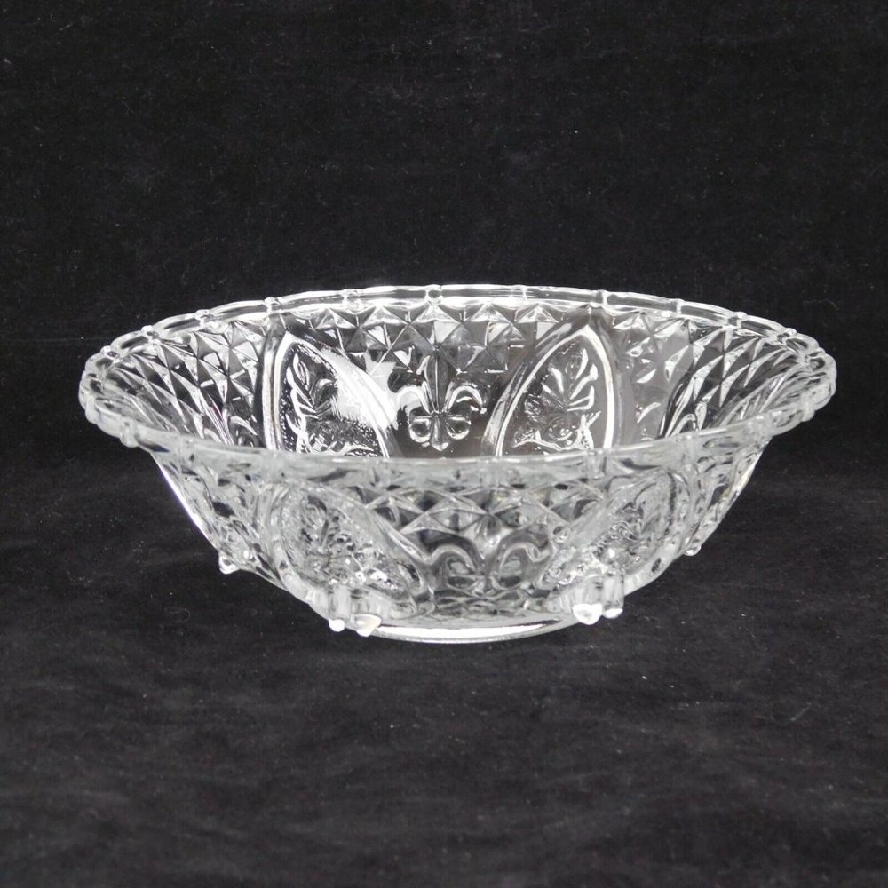KIG Malaysia Clear Bowl Pressed Glass Heart Fleur de Lis Elegant Serving Dish